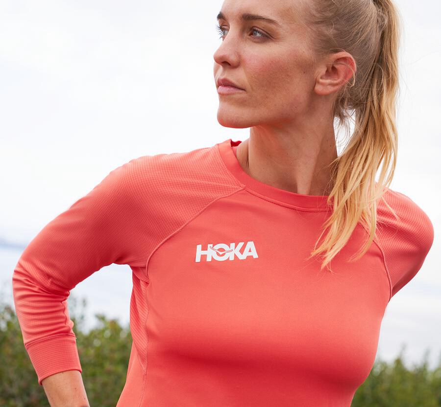 Hoka One One Top Dame - Performance 3/4 Sleeve - Orange - 527931HMR